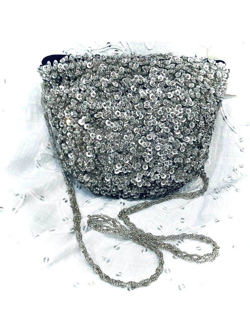 Handcrafted Silver Bead and Sequin Formal Bag - Phone Confirmed New with Tag.
